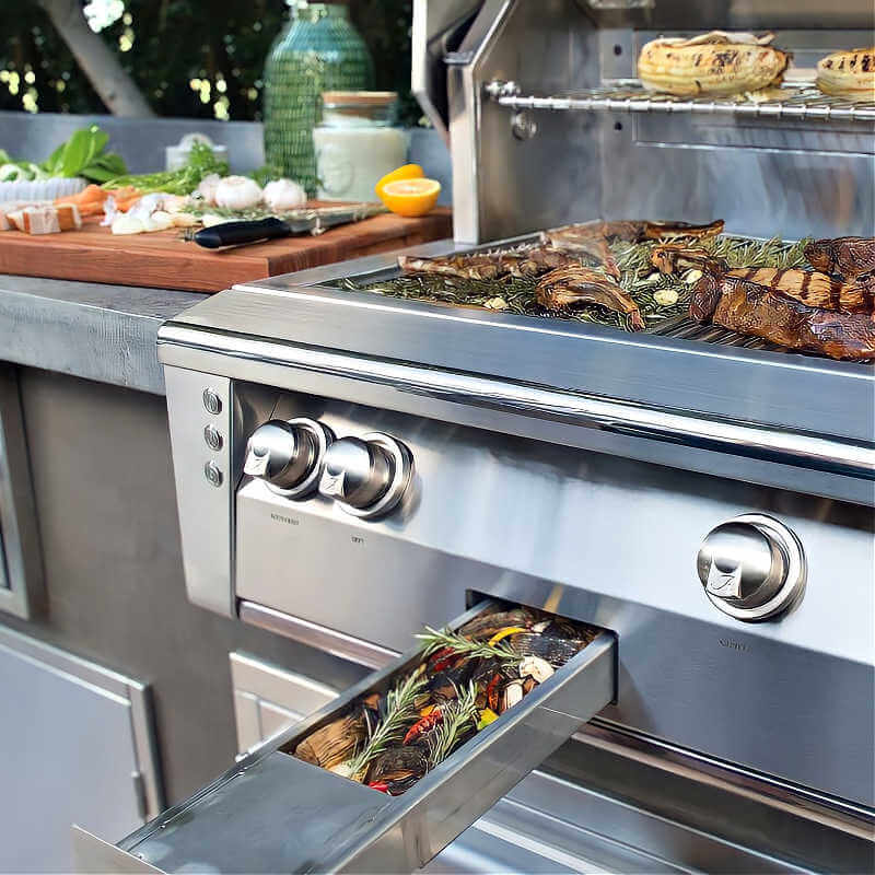 Alfresco ALXE 36-Inch Built-In Gas Grill With Sear Zone And Rotisserie - ALXE-36SZ outdoor kitchen empire