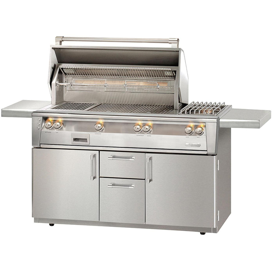 Alfresco ALXE 56-Inch Freestanding Gas Deluxe Grill With Sear Zone, Rotisserie, And Side Burner - ALXE-56SZC outdoor kitchen empire