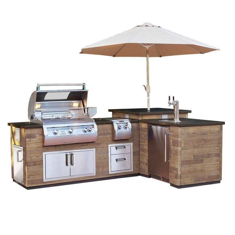 Fire Magic Silver Pine L-Shaped Reclaimed Wood Island System w/ Medium Pantry Cutout IL660-FOD(SPD)-116BA outdoor kitchen empire