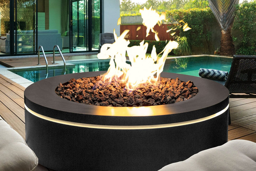 Halo Urbana Luxury 40" Round Black Stainless Steel Gas Fire Pit URUFP40RSB24 outdoor kitchen empire