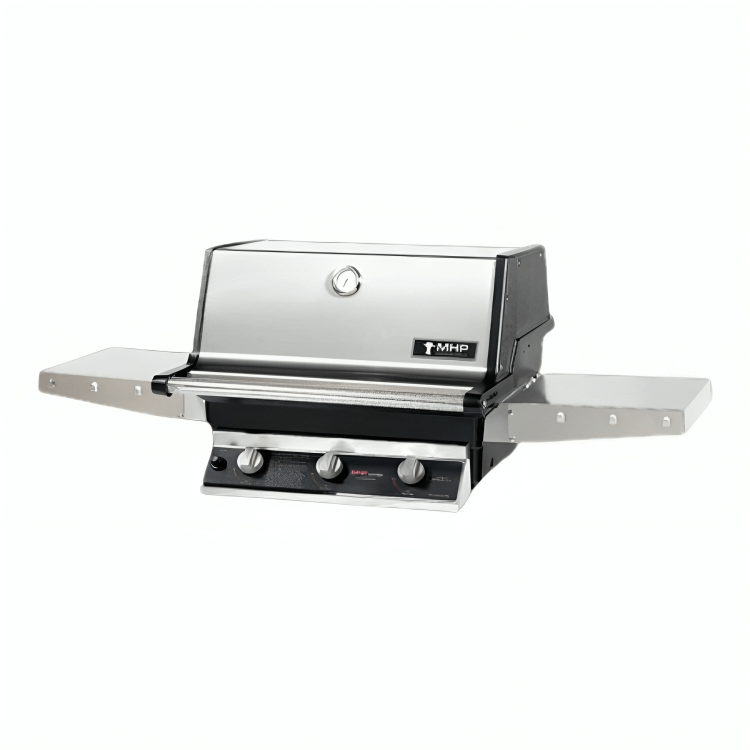 MHP Modern Home Products Stainless Steel Tri-Burn Gas Grill Head With 2 Shelves T3G4DD outdoor kitchen empire