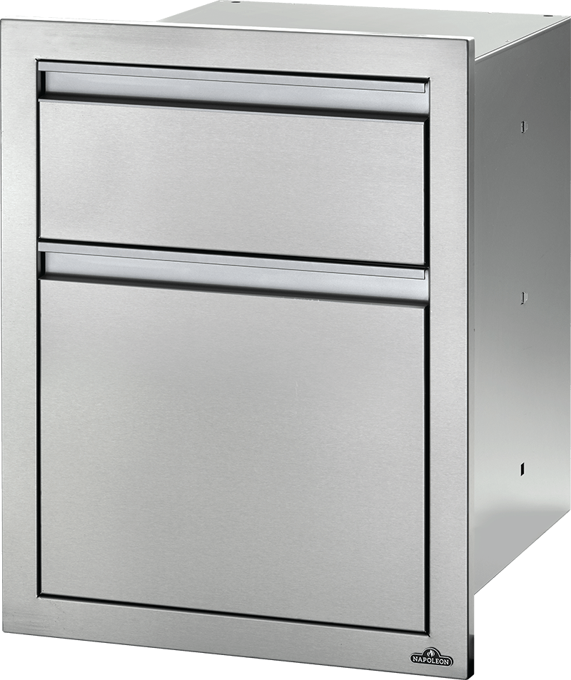 Napoleon Built-In Components 18" X 24" Stainless Steel Double Drawer and Waste Bin BI-1824-1W outdoor kitchen empire