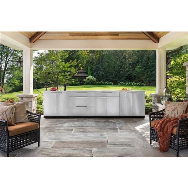 Newage 104x36.5 inch 4-Piece Stainless Steel Outdoor Kitchen with 4-Season Cover 65093 BBQ Island Components 65093 outdoor kitchen empire