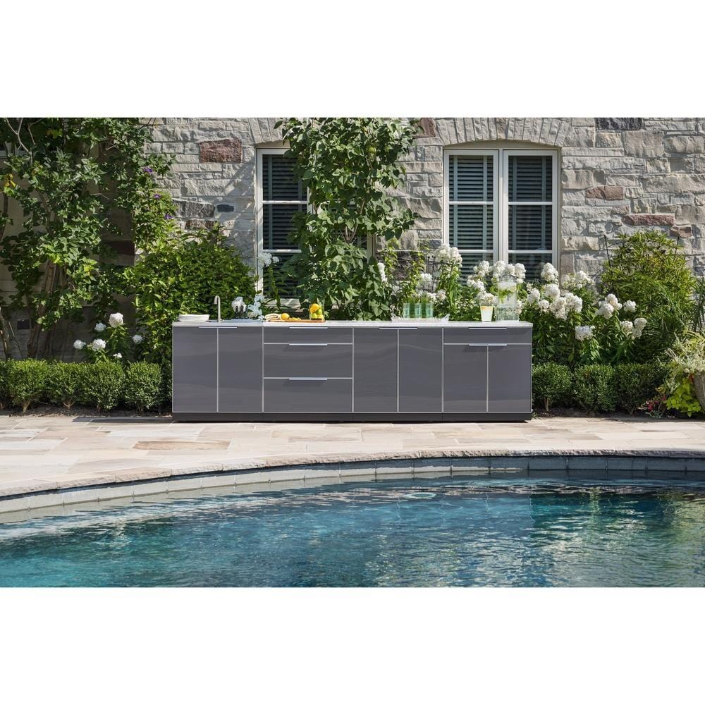 Newage 3-Piece Slate Gray Countertop Aluminum Outdoor Kitchen Cabinets 65267 BBQ Island Components 65267 outdoor kitchen empire