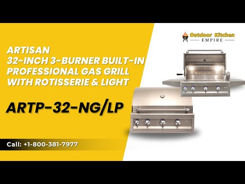 Artisan 32-Inch 3-Burner Built-In Professional Gas Grill With Rotisserie & Light ARTP-32-NG/LP