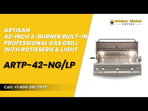 Artisan 42-Inch 3-Burner Built-In Professional Gas Grill With Rotisserie & Light ARTP-42-NG/LP