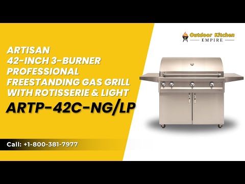 Artisan 42-Inch 3-Burner Professional Freestanding Gas Grill With Rotisserie & Light ARTP-42C-NG/LP