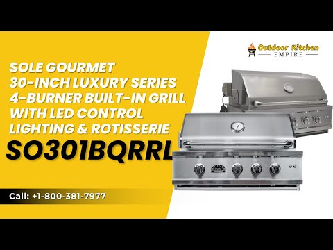 Sole Gourmet 30-inch Luxury Series 4-Burner Built-In Grill with LED Control Lighting & Rotisserie