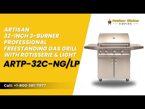 Artisan 32-Inch 3-Burner Professional Freestanding Gas Grill With Rotisserie & Light ARTP-32C-NG/LP