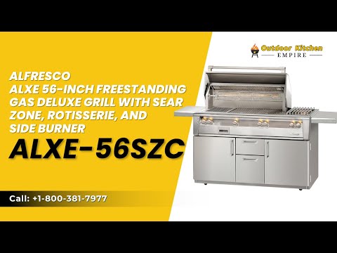 Alfresco ALXE 56-Inch Freestanding Gas Deluxe Grill With Sear Zone, Rotisserie, And Side Burner