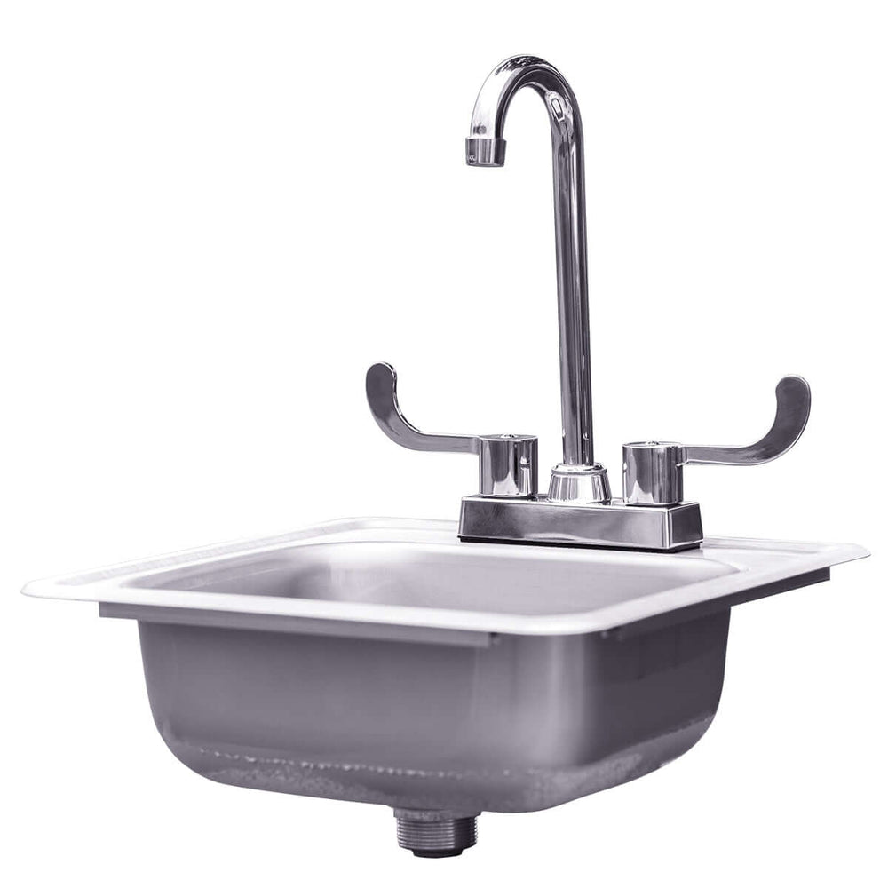 Summerset 15-inch Stainless Steel Drop-in Sink & Hot/Cold Faucet - SSNK-15D outdoor kitchen empire