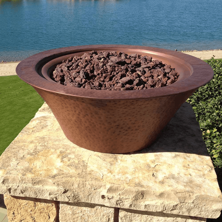 The Outdoor Plus Cazo 24" Match Lit Hammered Copper Round Fire Bowl OPT-101-24NWF outdoor kitchen empire