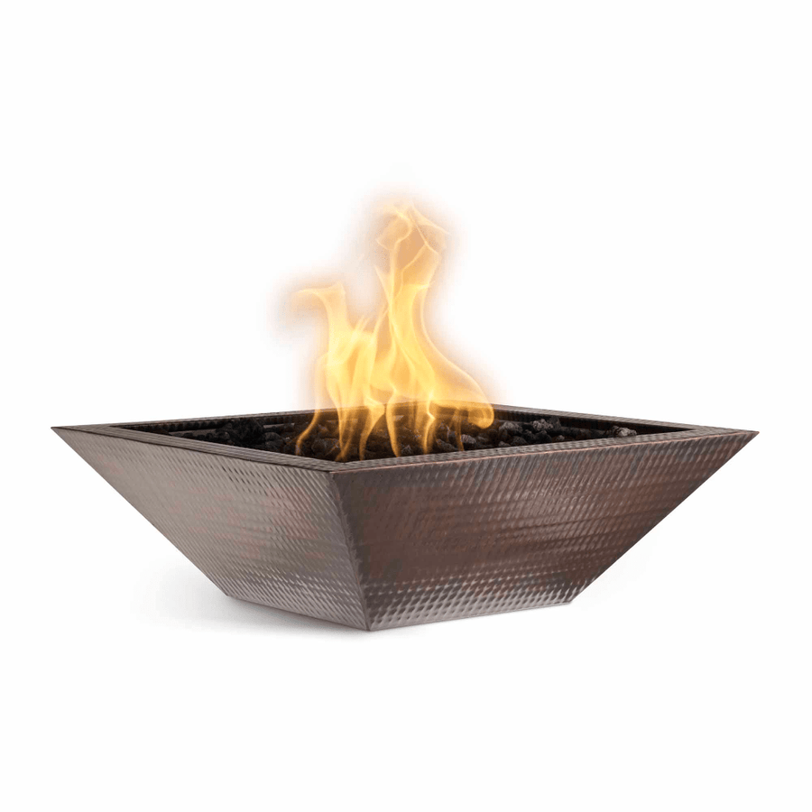 The Outdoor Plus Maya 24" Match Lit Hammered Copper Square Fire Bowl OPT-103-SQ24 outdoor kitchen empire