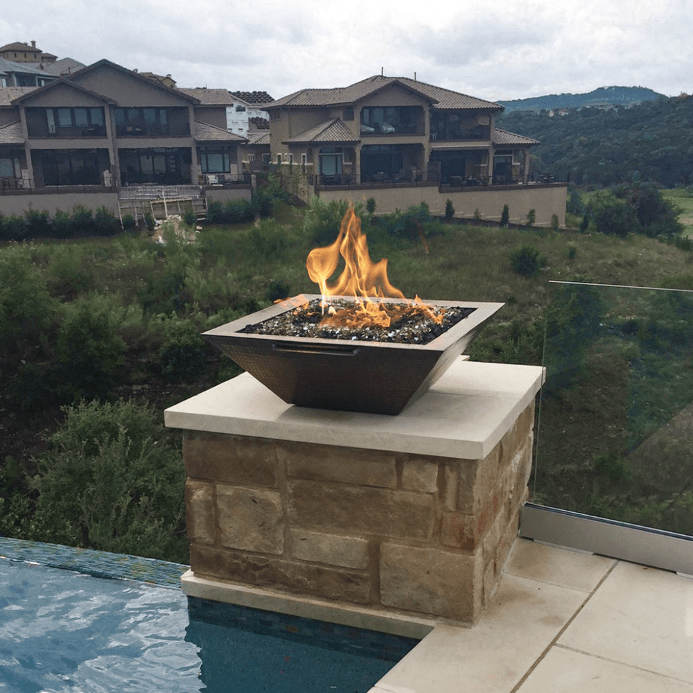 The Outdoor Plus Maya 24" Match Lit Hammered Copper Square Fire & Water Bowl OPT-24SCFW outdoor kitchen empire