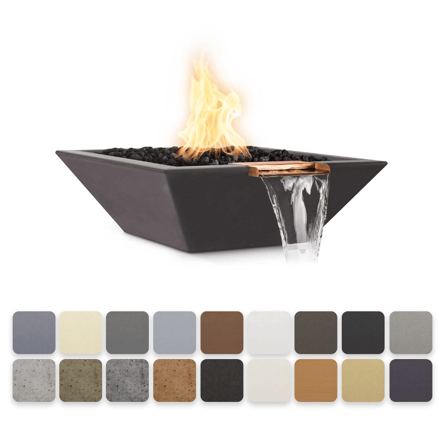 The Outdoor Plus Maya GFRC 24" Match Lit Concrete Square Fire & Water Bowl OPT-24SFW outdoor kitchen empire
