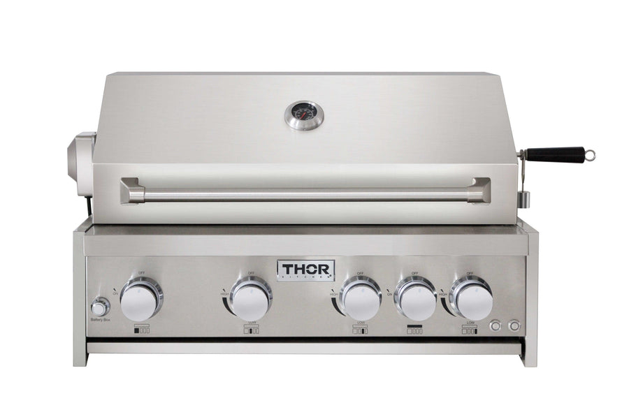 Thor Kitchen 32 Inch 4-Burner Gas BBQ Grill with Rotisserie in Stainless Steel (MK04SS304) outdoor kitchen empire