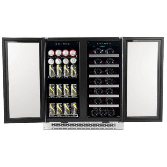 Whynter BWB-3388FDS 30″ Built-In French Door Dual Zone 33 Bottle Wine Refrigerator 88 Can Beverage Center outdoor kitchen empire